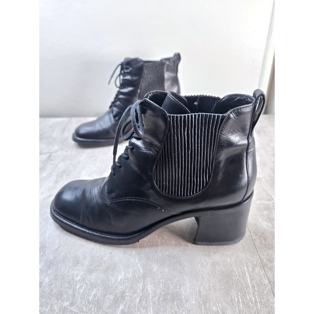 Cole Haan 90s Grunge Combat Boots 8.5 Black Leather Lace Up Block Heel Y2K Goth